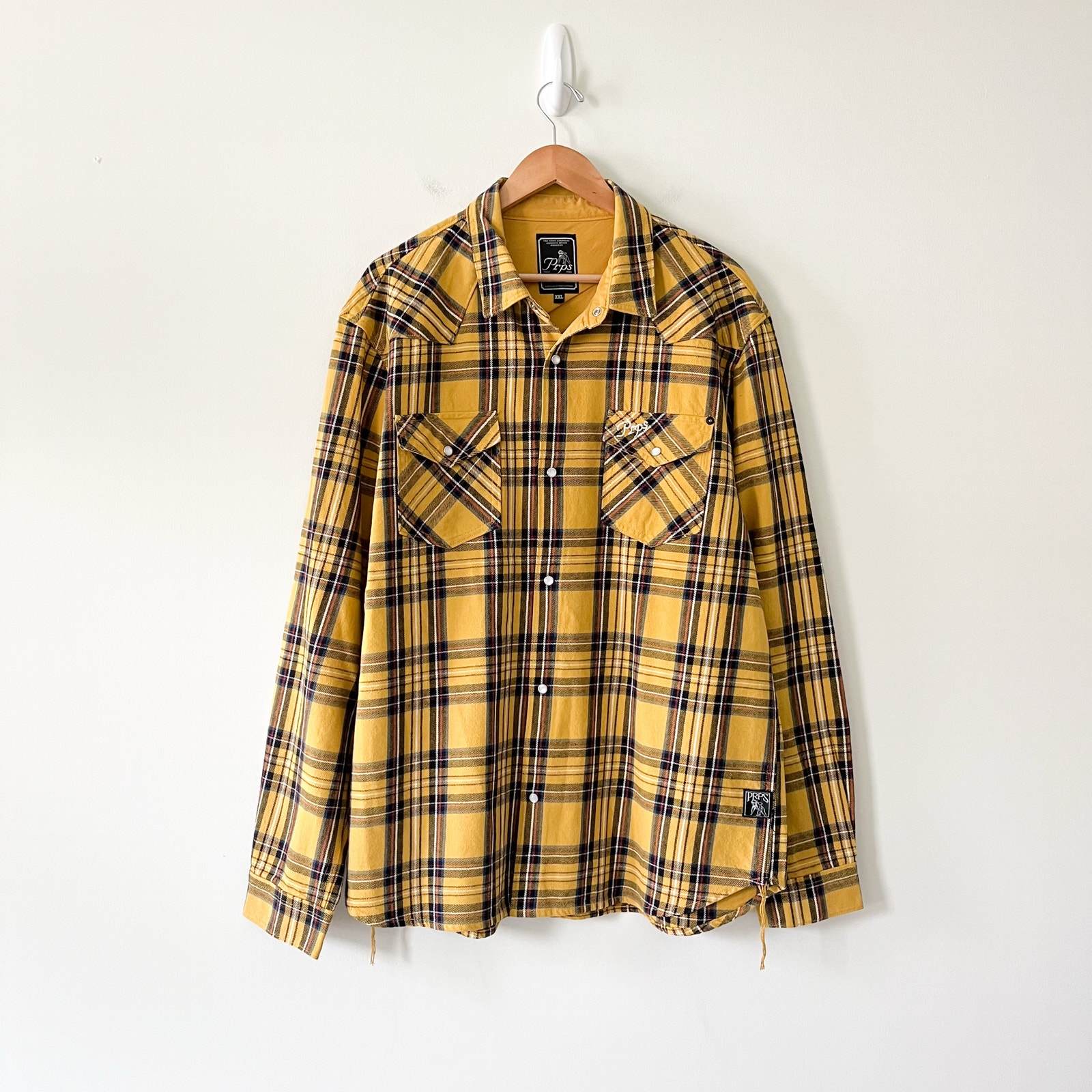 Prps Nwt Yellow Mustard Flannel Pearl Snap Button Down Shirt, Size Xxl